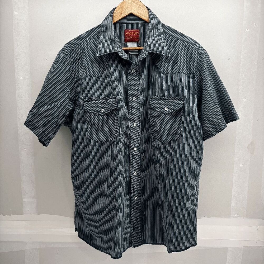 Vintage Mens Rustler X-Long‎ Tails Green Striped Pearl Snap Western Shirt Size L
